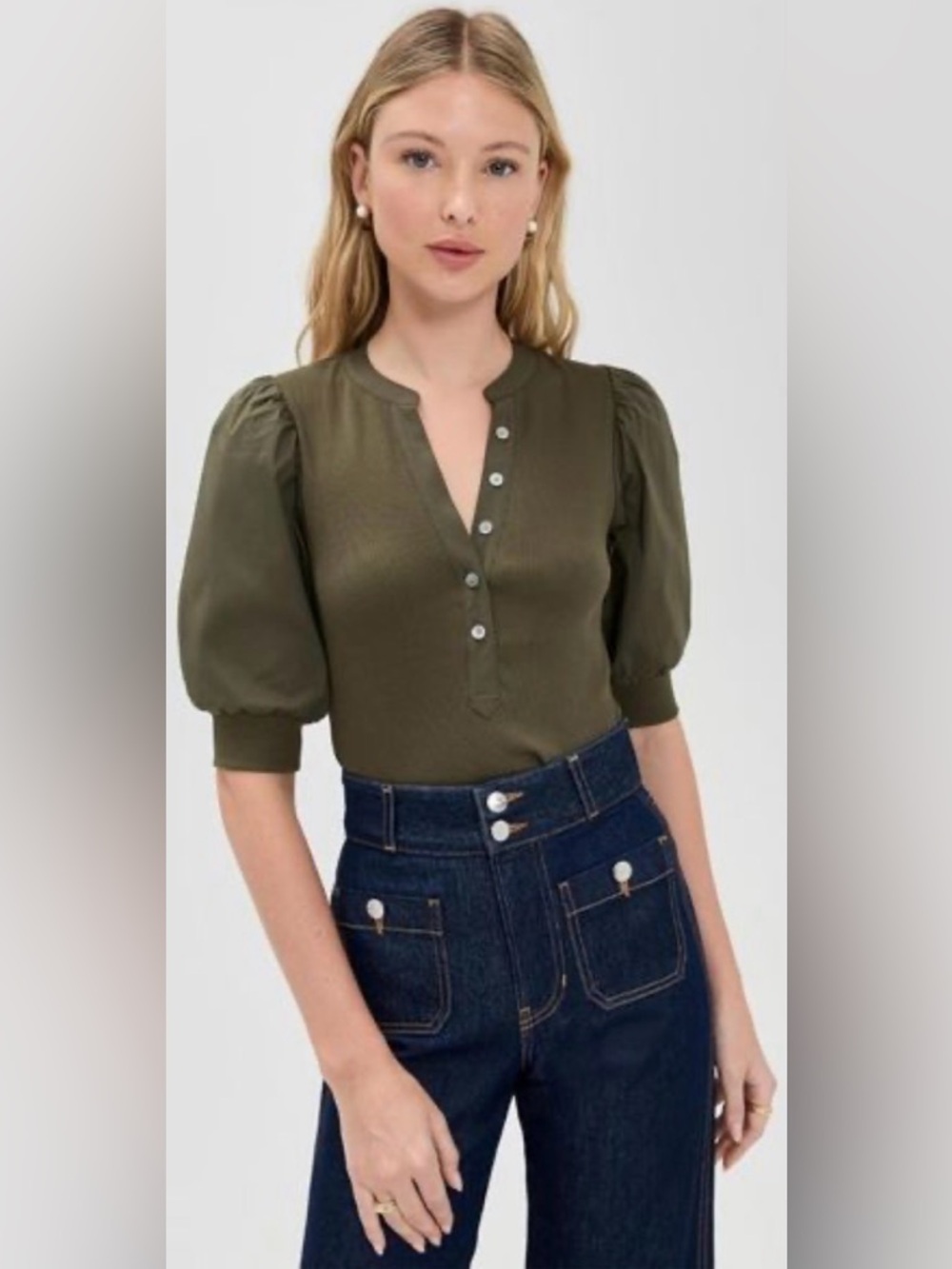 Veronica Beard Coralee Henley Top in Cypress - Picture 5 of 9